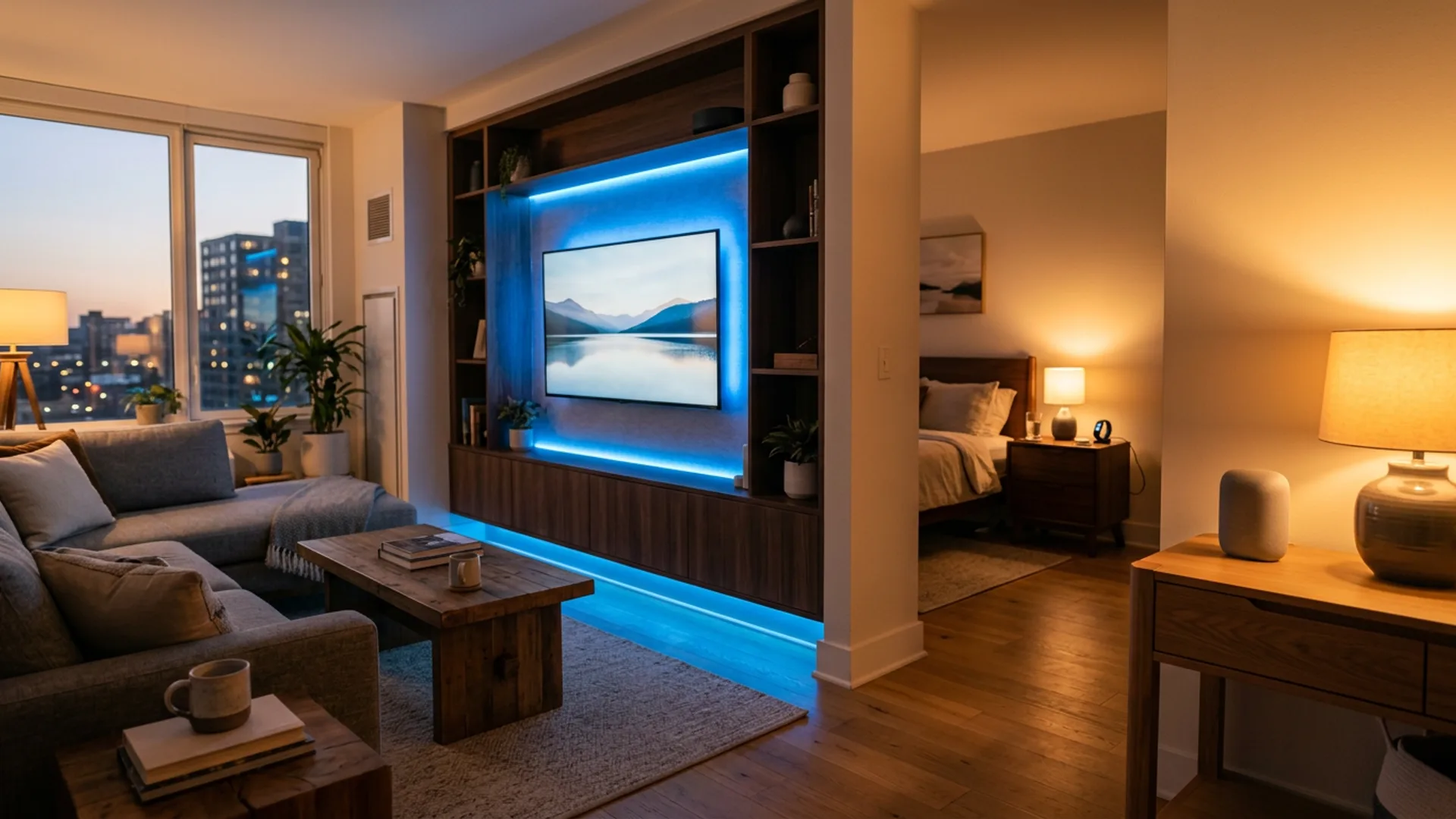 Smart home devices in a modern living space